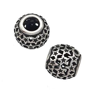 Stainless Steel Round Beads Star Hollow Large Hole Antique Silver, approx 9-10mm, 4mm hole