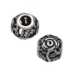 Stainless Steel Round Beads Flower Hollow Large Hole Antique Silver, approx 9-10mm, 4mm hole