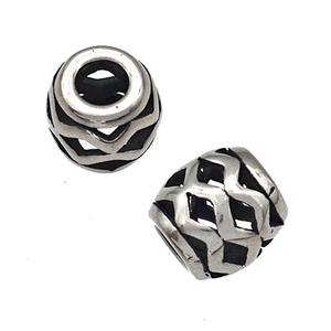 Stainless Steel Barrel Beads Wave Hollow Large Hole Antique Silver, approx 9-10mm, 4mm hole