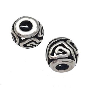 Stainless Steel Barrel Beads Cloud Hollow Large Hole Antique Silver, approx 9-10mm, 4mm hole