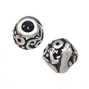 Stainless Steel Barrel Beads Cabrite Hollow Large Hole Antique Silver, approx 9-10mm, 4mm hole