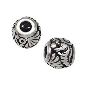 Stainless Steel Barrel Beads Seahorse Hollow Large Hole Antique Silver, approx 9-10mm, 4mm hole