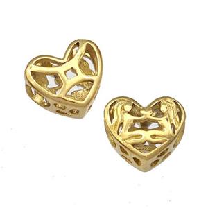 Stainless Steel Heart Beads Zodiac Gemini Large Hole Hollow Gold Plated, approx 12mm, 4mm hole
