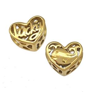 Stainless Steel Heart Beads Lucky Dolphin Hollow Large Hole Gold Plated, approx 12mm, 4mm hole