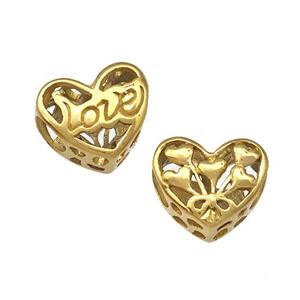 Stainless Steel Heart Beads Love Hollow Large Hole Gold Plated, approx 12mm, 4mm hole