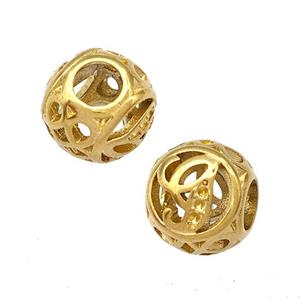 Stainless Steel Round Beads Letter-g Hollow Large Hole Gold Plated, approx 9-10mm, 4mm hole