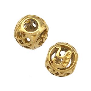 Stainless Steel Round Beads Letter-Y Hollow Large Hole Gold Plated, approx 9-10mm, 4mm hole