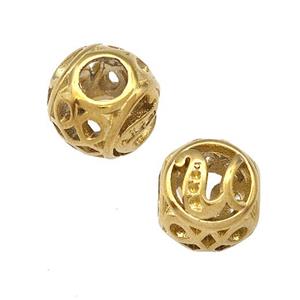 Stainless Steel Round Beads Letter-U Hollow Large Hole Gold Plated, approx 9-10mm, 4mm hole