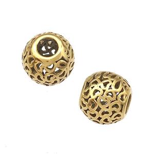 Stainless Steel Round Beads Heart Hollow Large Hole Gold Plated, approx 9-10mm, 4mm hole