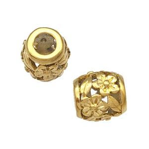 Stainless Steel Barrel Beads Hollow Large Hole gold platedStainless Steel Round Beads Flower Hollow , approx 9-10mm, 4mm hole
