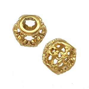 Stainless Steel Round Beads Fleur-De-Lis Hollow Large Hole Gold Plated, approx 9-10mm, 4mm hole