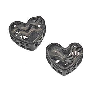 Stainless Steel Heart Beads Zodiac Aquarius Large Hole Hollow Black Plated, approx 12mm, 4mm hole