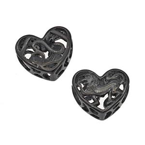 Stainless Steel Heart Beads Zodiac Leo Large Hole Hollow Black Plated, approx 12mm, 4mm hole