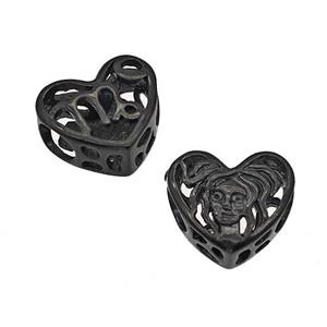 Stainless Steel Heart Beads Zodiac Virgo Large Hole Hollow Black Plated, approx 12mm, 4mm hole