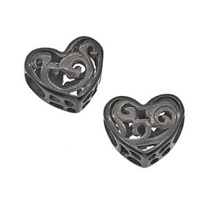 Stainless Steel Heart Beads Hollow Large Hole Black Plated, approx 12mm, 4mm hole