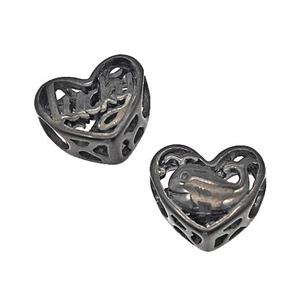 Stainless Steel Heart Beads Lucky Dolphin Hollow Large Hole Black Plated, approx 12mm, 4mm hole