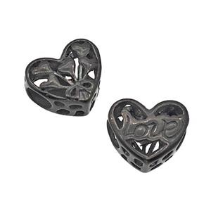 Stainless Steel Heart Beads Love Hollow Large Hole Black Plated, approx 12mm, 4mm hole