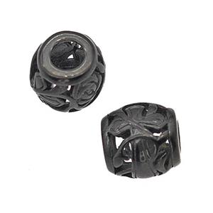 Stainless Steel Barrel Beads Cross Large Hole Hollow Black Plated, approx 9-10mm, 4mm hole