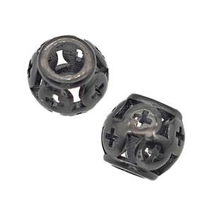 Stainless Steel Round Beads Cross Large Hole Hollow Black Plated, approx 9-10mm, 4mm hole