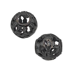 Stainless Steel Round Beads Flower Large Hole Hollow Black Plated, approx 9-10mm, 4mm hole