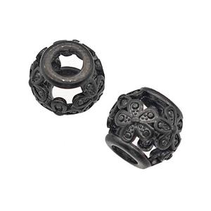 Stainless Steel Barrel Beads Flower Daisy Large Hole Hollow Black Plated, approx 9-10mm, 4mm hole