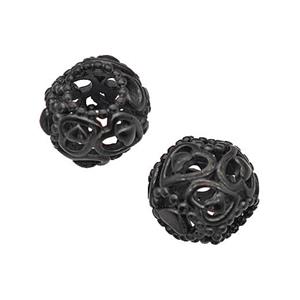 Stainless Steel Round Beads Large Hole Hollow Black Plated, approx 9-10mm, 4mm hole