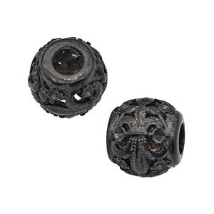 Stainless Steel Round Beads Fleur-De-Lis Large Hole Hollow Black Plated, approx 9-10mm, 4mm hole