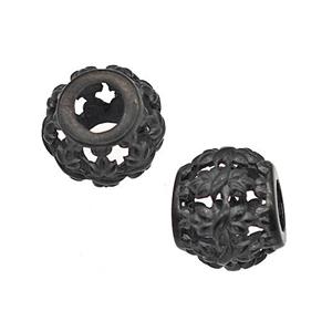 Stainless Steel Round Beads Flower Large Hole Hollow Black Plated, approx 9-10mm, 4mm hole