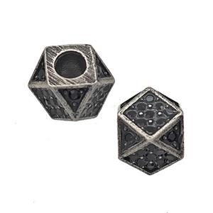 Stainless Steel Polyhedron Beads Micro Pave Rhinestone Large Hole Antique Silver, approx 8.5-10mm, 4mm hole