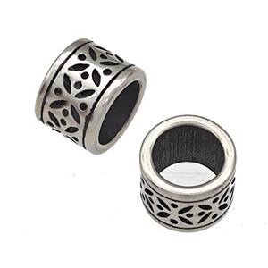 Stainless Steel Column Beads Large Hole Antique Silver, approx 8.5-11.5mm, 8mm hole