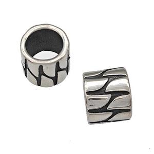 Stainless Steel Column Beads Tube Large Hole Antique Silver, approx 9-11mm, 8mm hole