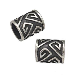Stainless Steel Column Beads Large Hole TUbe Antique Silver, approx 10-12mm, 8mm hole