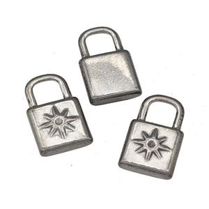 Raw Stainless Steel Lock Pendant, approx 8-14mm