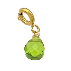 Green Crystal Glass Teardrop With Stainless Steel Clasp Gold Plated, approx 6mm, 6mm