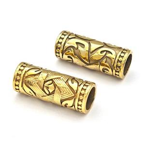 Stainless Steel Tube Beads Column Large Hole Gold Plated, approx 12.5-30mm, 8mm hole