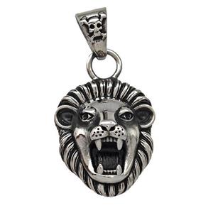 316 Stainless Steel Lion Pendant Antique Silver, approx 20-25mm