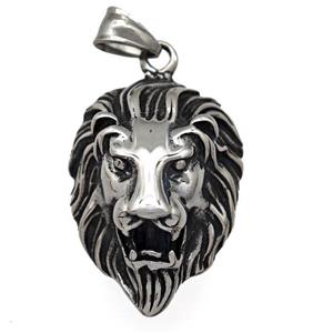 316 Stainless Steel Lion Pendant Antique Silver, approx 25-38mm