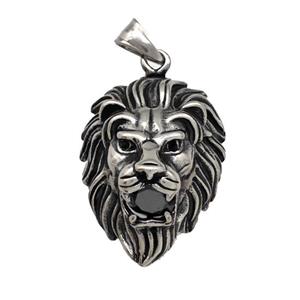 316 Stainless Steel Lion Pendant Pave Black Rhonestone Antique Silver, approx 28-38mm