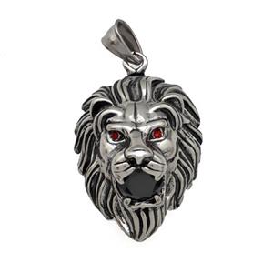 316 Stainless Steel Lion Pendant Pave Red Rhinestone Antique Silver, approx 28-38mm