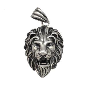 316 Stainless Steel Lion Pendant Antique Silver, approx 28-38mm