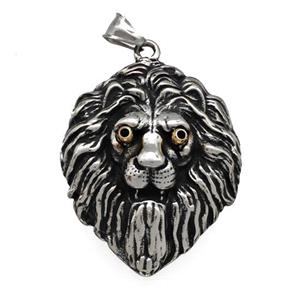 316 Stainless Steel Lion Pendant Antique Silver, approx 42-50mm