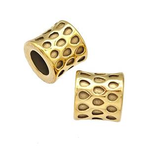 Stainless Steel Bamboo Beads Large Hole Gold Plated, approx 10mm, 6mm hole