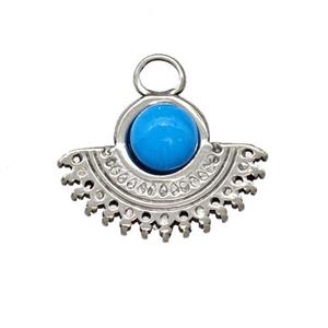 Raw Stainless Steel Pendant Pave Synthetic Turquoise Blue, approx 11-15.5mm