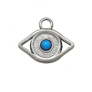 Raw Stainless Steel Eye Charms Pendant Pave Blue Synthetic Turquoise, approx 11-18mm