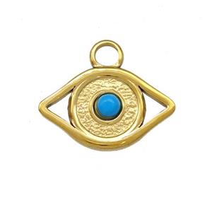 Stainless Steel Eye Charms Pendant Pave Blue Synthetic Turquoise Gold Plated, approx 11-18mm