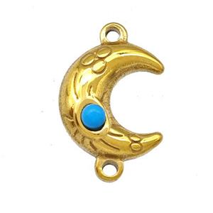 Stainless Steel Moon Connector Pave Blue Synthetic Turquoise Gold Plated, approx 13.5-15mm