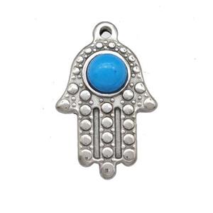 Raw Stainless Steel Hand Pendant Pave Blue Synthetic Turquoise, approx 15-20mm