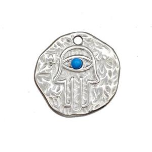 Raw Stainless Steel Hand Pendant Pave Blue Synthetic Turquoise Circle, approx 18mm