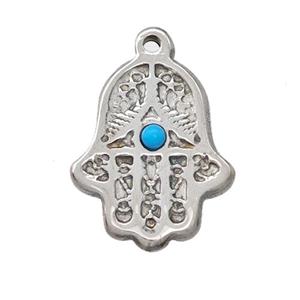 Raw Stainless Steel Hand Pendant Pave Blue Synthetic Turquoise, approx 16-19mm