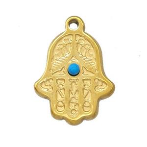 Stainless Steel Hand Pendant Pave Blue Synthetic Turquoise Gold Plated, approx 16-19mm